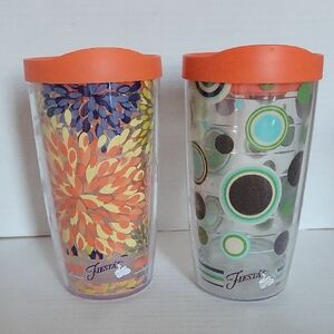 2 Vintage Fiesta Fiestaware Tervis Travel Tumblers 16 Oz